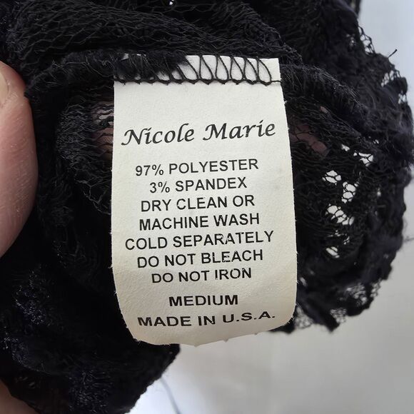 Nicole Miller Black Lace Sheer Top M Whimsygoth Fairy Goth Vintage 90s Blouse - Picture 6 of 6